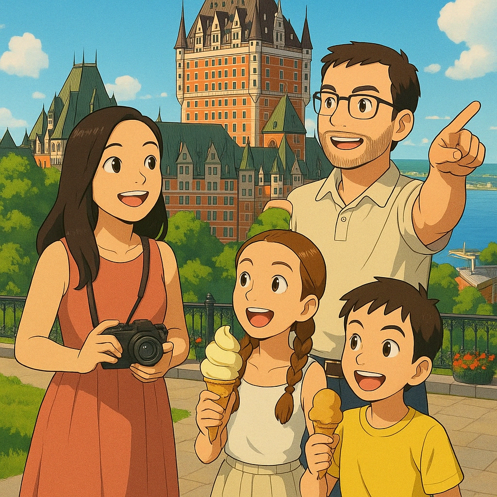 Bobby and family at Chateau Frontenac, Quebec